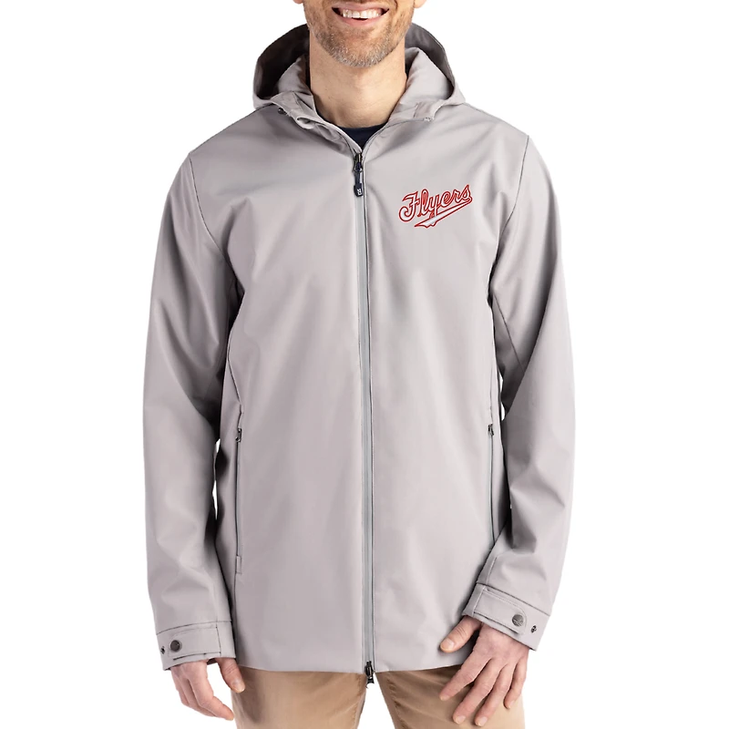 Men's Cutter & Buck  Gray Dayton Flyers Vault Logo Camano Everyday Stretch Water-Resistant Full-Zip Jacket
