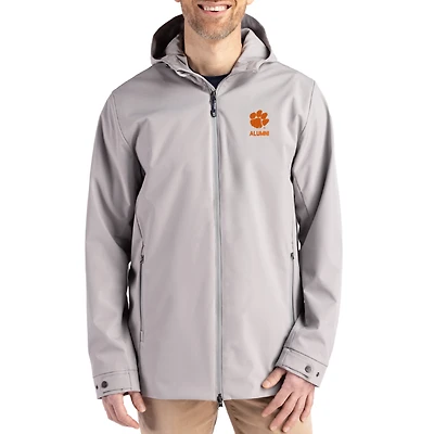 Men's Cutter & Buck Gray Clemson Tigers Alumni Logo Camano Everyday Stretch Water-Resistant Full-Zip Jacket