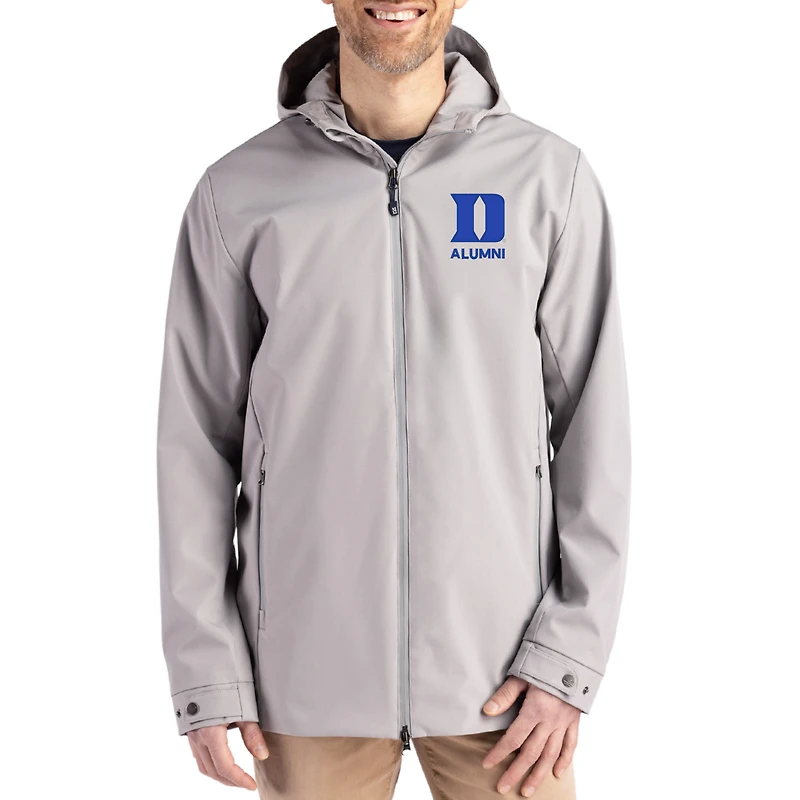 Men's Cutter & Buck Gray Duke Blue Devils Alumni Logo Camano Everyday Stretch Water-Resistant Full-Zip Jacket