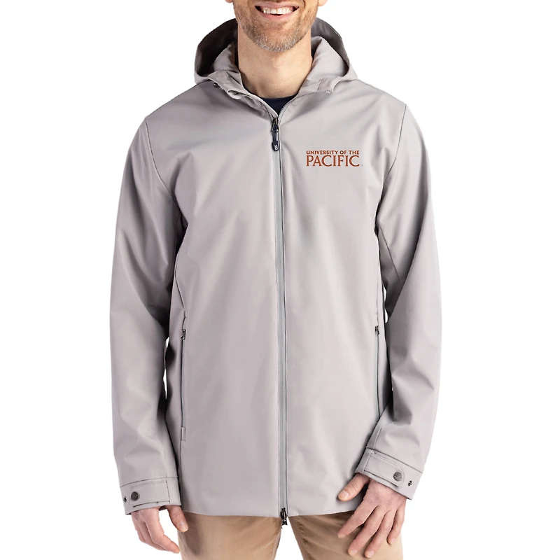 Men's Cutter & Buck Gray Pacific Tigers Primary Logo Camano Everyday Stretch Water-Resistant Full-Zip Jacket