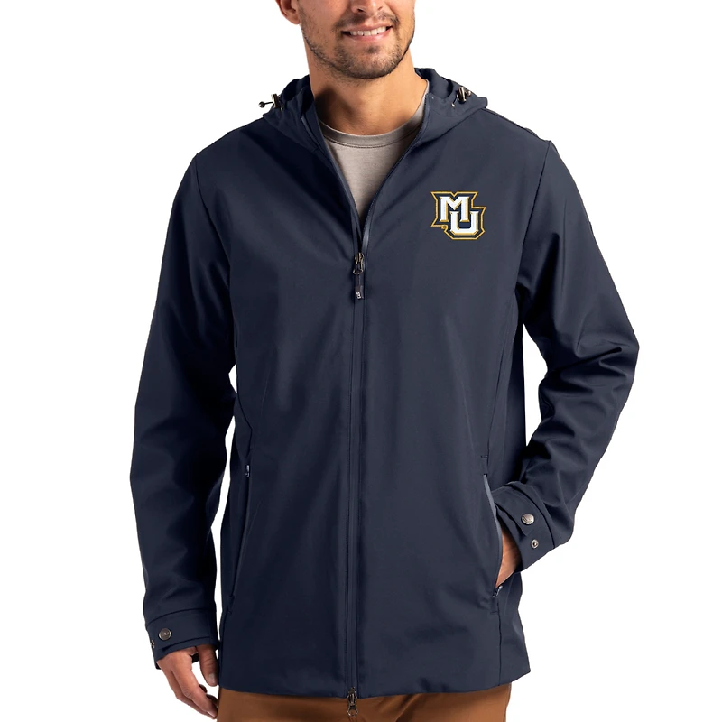 Men's Cutter & Buck  Navy Marquette Golden Eagles Primary Logo Camano Everyday Stretch Water-Resistant Full-Zip Jacket