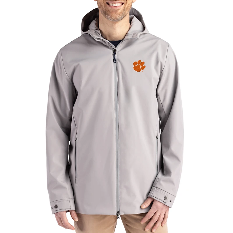Men's Cutter & Buck Gray Clemson Tigers Primary Logo Camano Everyday Stretch Water-Resistant Full-Zip Jacket