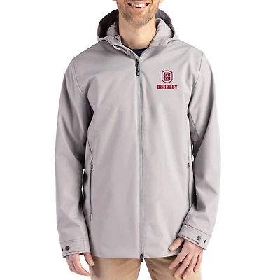 Men's Cutter & Buck Gray Bradley Braves Primary Logo Camano Everyday Stretch Water-Resistant Full-Zip Jacket