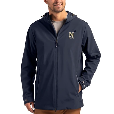 Men's Cutter & Buck Navy Midshipmen Primary Logo Camano Everyday Stretch Water-Resistant Full-Zip Jacket