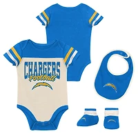 Infant & Newborn Outerstuff Los Angeles Chargers Up One Three-Piece Bodysuit, Bib & Booties Set