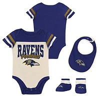 Infant & Newborn Outerstuff Baltimore Ravens Up One Three-Piece Bodysuit, Bib & Booties Set