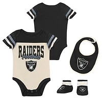 Infant & Newborn Outerstuff Las Vegas Raiders Up One Three-Piece Bodysuit, Bib & Booties Set