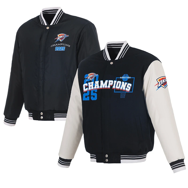 Men's JH Design  Navy Oklahoma City Thunder 2025 NBA Finals Champions Reversible Wool Full-Snap Jacket
