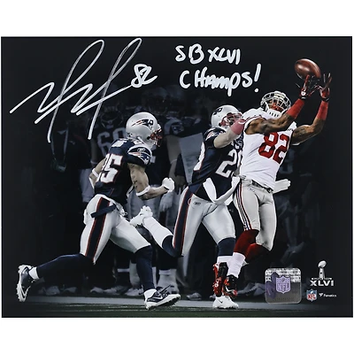 Mario Manningham New York Giants Autographed 8" x 10" Super Bowl XLVI Catch Spotlight Photograph with "SB XLVI Champs" Inscription