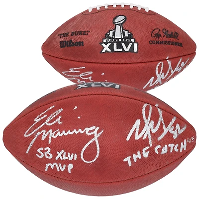 Eli Manning & Mario Manningham New York Giants Autographed Super Bowl XLVI Wilson Football with Multiple Inscriptions - Limited Edition of 5