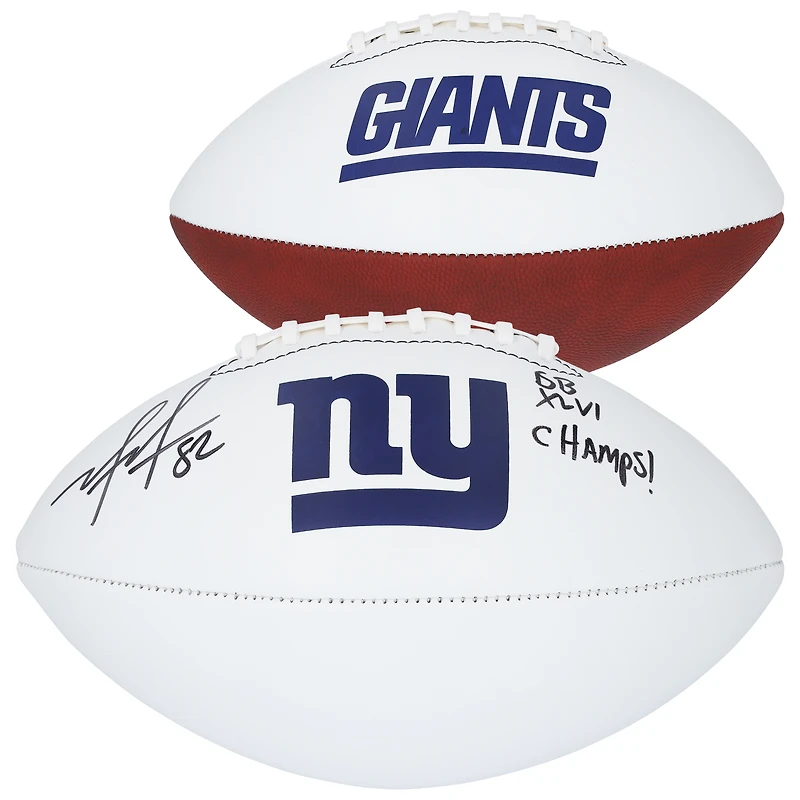 Mario Manningham New York Giants Autographed Franklin White Panel Football with "SB XLVI Champs" Inscription