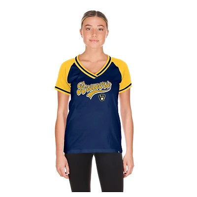 Women's New Era Navy Milwaukee Brewers Gameday V-Neck T-Shirt