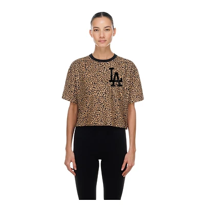Women's New Era Brown Los Angeles Dodgers Leopard Boxy Cropped T-Shirt