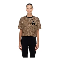 Women's New Era  Brown Los Angeles Dodgers Leopard Boxy Cropped T-Shirt