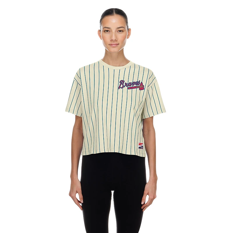 Women's New Era Cream Atlanta Braves Throwback Boxy T-Shirt