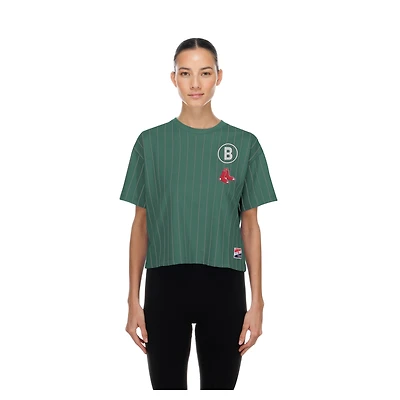 Women's New Era Green Boston Red Sox City Connect Throwback Meshback Pinstripe Boxy T-Shirt