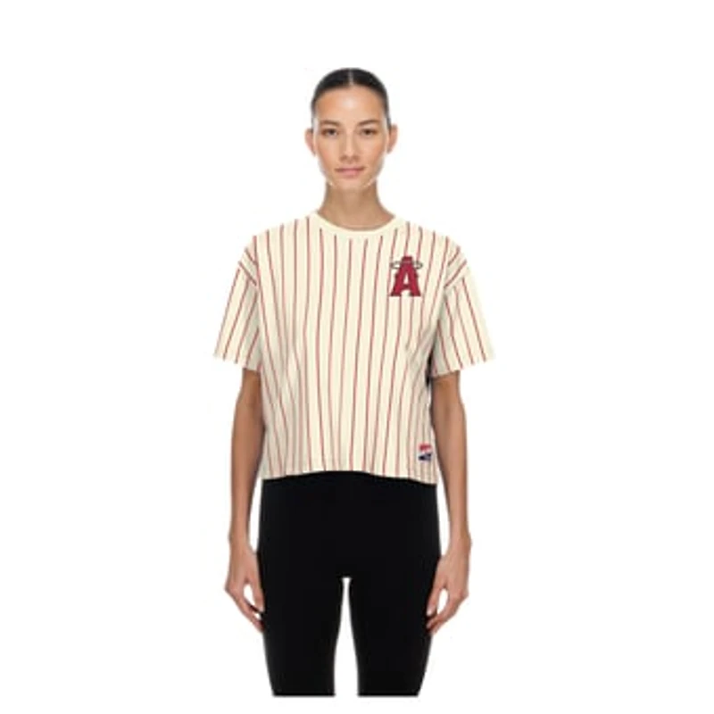Women's New Era  Cream Los Angeles Angels City Connect Throwback Meshback Pinstripe Boxy T-Shirt