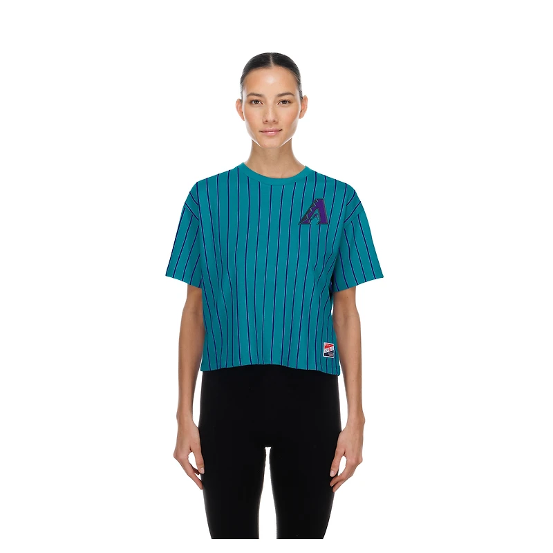 Women's New Era Teal Arizona Diamondbacks City Connect Throwback Meshback Pinstripe Boxy T-Shirt
