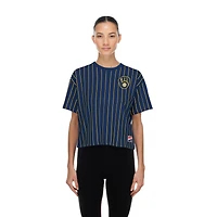 Women's New Era  Navy Milwaukee Brewers Throwback Meshback Pinstripe Boxy T-Shirt