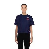 Women's New Era  Navy Minnesota Twins Throwback Meshback Pinstripe Boxy T-Shirt