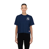 Women's New Era  Navy New York Yankees Throwback Meshback Pinstripe Boxy T-Shirt