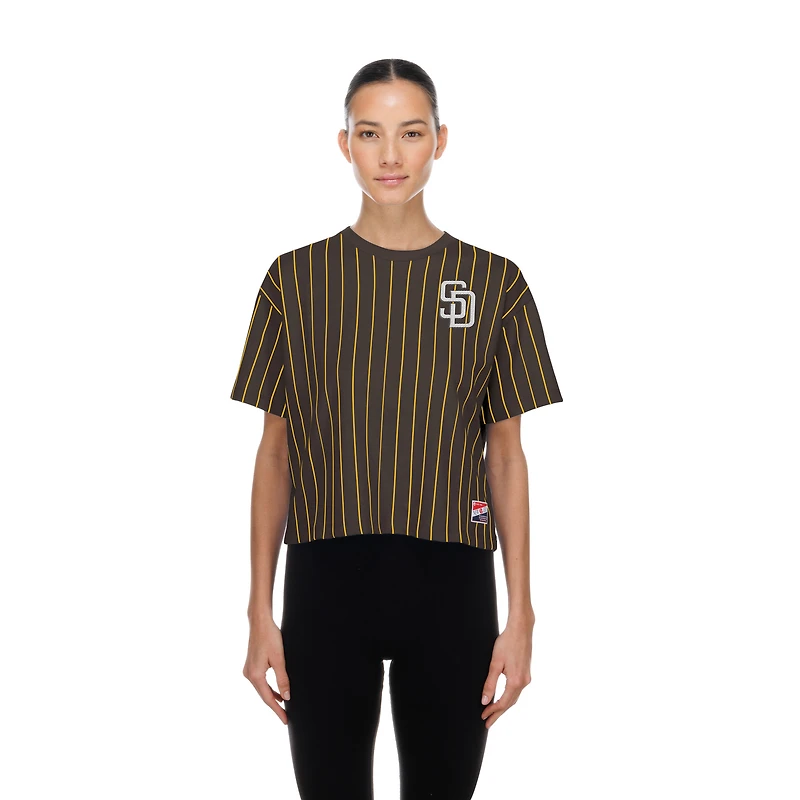 Women's New Era  Brown San Diego Padres Throwback Meshback Pinstripe Boxy T-Shirt