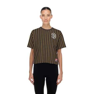 Women's New Era  Brown San Diego Padres Throwback Meshback Pinstripe Boxy T-Shirt
