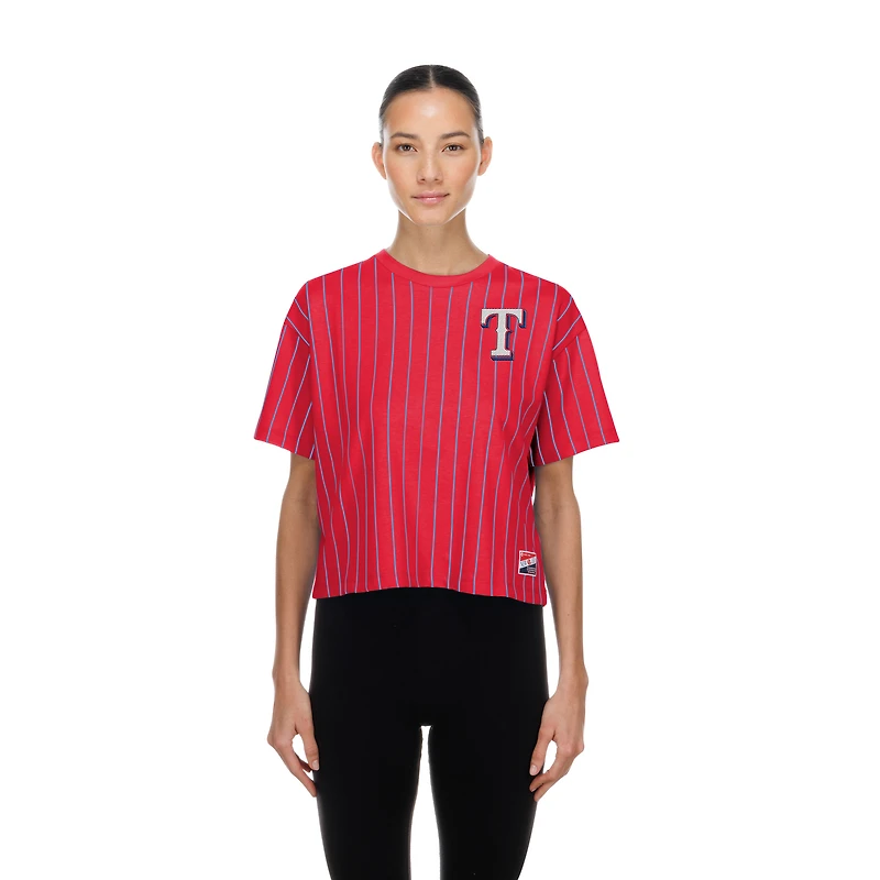 Women's New Era Red Texas Rangers Throwback Meshback Pinstripe Boxy T-Shirt