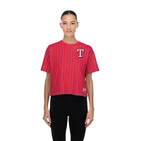Women's New Era  Red Texas Rangers Throwback Meshback Pinstripe Boxy T-Shirt
