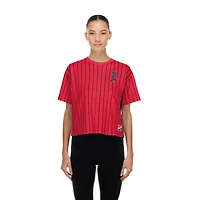 Women's New Era  Red Los Angeles Angels Throwback Meshback Pinstripe Boxy T-Shirt