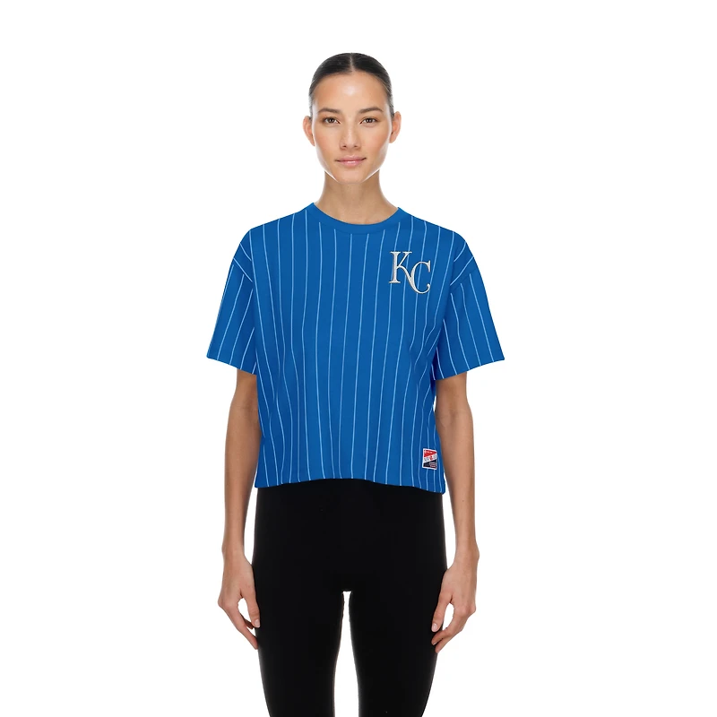 Women's New Era Royal Kansas City Royals Throwback Meshback Pinstripe Boxy T-Shirt