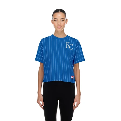 Women's New Era Royal Kansas City Royals Throwback Meshback Pinstripe Boxy T-Shirt