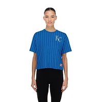 Women's New Era  Royal Kansas City Royals Throwback Meshback Pinstripe Boxy T-Shirt