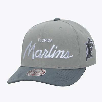 Men's Mitchell & Ness  Gray Florida Marlins Cooperstown Thunderstorm Head Coach Pro-Crown Adjustable Hat