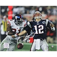 Justin Tuck New York Giants Autographed 8" x 10" Super Bowl XLII Tom Brady Strip Sack Photograph
