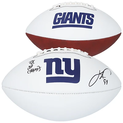 Justin Tuck New York Giants Autographed Franklin White Panel Football with "2x SB Champs" Inscription