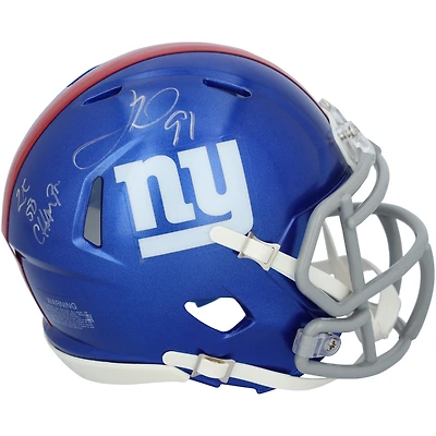 Justin Tuck New York Giants Autographed Riddell Speed Mini Helmet with "2x SB Champs" Inscription