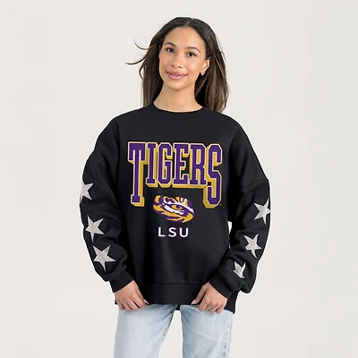 Women's Gameday Couture  Black LSU Tigers Pure Victory Relaxed Rhinestone Pullover Sweatshirt