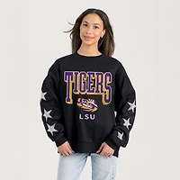 Women's Gameday Couture  Black LSU Tigers Pure Victory Relaxed Rhinestone Pullover Sweatshirt