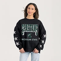Women's Gameday Couture  Black Michigan State Spartans Pure Victory Relaxed Rhinestone Pullover Sweatshirt