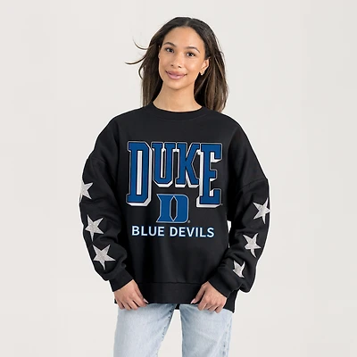 Women's Gameday Couture  Black Duke Blue Devils Pure Victory Relaxed Rhinestone Pullover Sweatshirt
