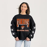 Women's Gameday Couture  Black Oklahoma State Cowboys Pure Victory Relaxed Rhinestone Pullover Sweatshirt