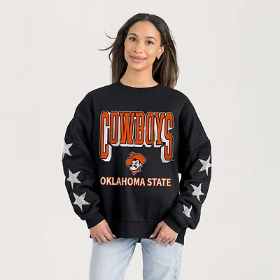 Women's Gameday Couture  Black Oklahoma State Cowboys Pure Victory Relaxed Rhinestone Pullover Sweatshirt