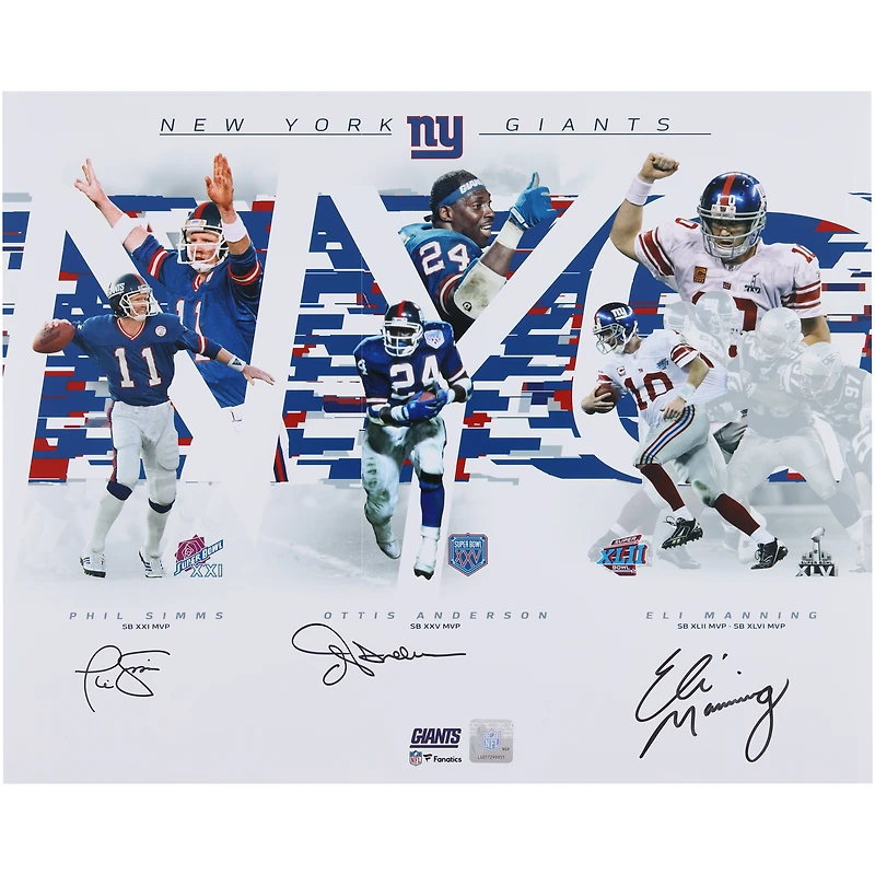 Eli Manning, Phil Simms & Ottis Anderson New York Giants Autographed 16" x 20" Super Bowl MVPs Collage Photograph