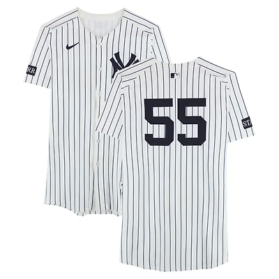 Carlos Rodón New York Yankees Game-Used #55 White Pinstripe Nike Jersey vs. Boston Red Sox on June 8, 2025