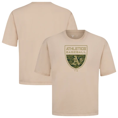 Men's Levelwear  Khaki Oakland Athletics Oversized Luxe Signature Knit Buckler T-Shirt