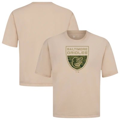 Men's Levelwear  Khaki Baltimore Orioles Oversized Luxe Signature Knit Buckler T-Shirt