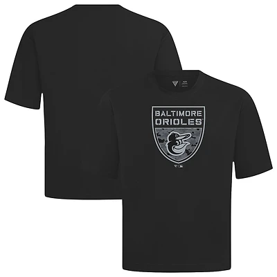Men's Levelwear  Black Baltimore Orioles Oversized Luxe Signature Knit Buckler T-Shirt