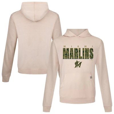 Men's Levelwear  Khaki Miami Marlins Relay Protect Pullover Hoodie