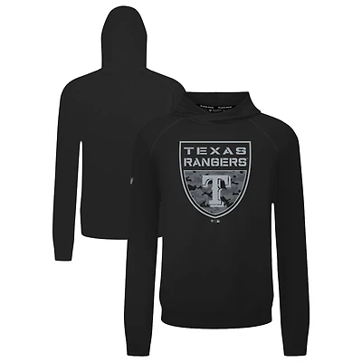 Men's Levelwear  Black Texas Rangers Mandate Buckler Tri-Blend Pullover Hoodie